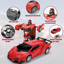 AXIDUN Carro de Control Remoto para Niños,Coche Teledirigido Robot Transformable con un Solo Toque con LED Luz,Giro de 360° y Derrape,Carro de Control Remoto de 2,4 GHz,Regalo Ideal para Niños.