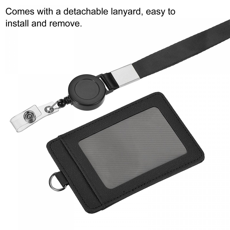 sourcing map Badge Holder 11cm Vertical PU Leather ID Holder