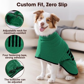 HezzLuv Microfibre Dog Bathrobe Towel Wrap Super Absorbent Dog Drying Coat Bath Robe for Puppy, Medium & Large Dogs, Fast Drying, Adjustable
