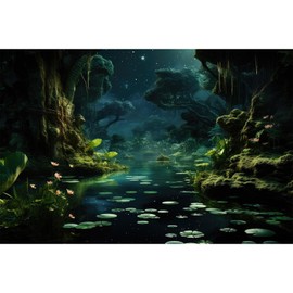 Forest River Aquarium Background Lily Pads Aquatic Plants Moon Stars Night Natural Landscape Terrarium Background Tropical Plants Lush Moss Aquarium Backdrop Fish Tank Decor Vinyl 60x24in