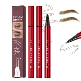 2Pcs Eyebrow Pen,Double Brush Tip Brow Tint Pen,Long Lasting Waterproof Eyebrow Pen,Transfer and Smudge-Resistant,2 Fork Tip for Natural Looking Hair Like Clear Brows Makeup (Light Brown, 2Pcs)