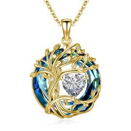 TOUPOP Tree of life Moissanite Pendant Sterling Silver Yellow Gold Plated Family Tree Jewelry Crystal Anniversary Valentines Day Birthday Gifts for Women Mom Her Wife