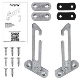 1 Pair Window Restrictors Locks,Aongray Window Restrictor Hook Window for UPVC Stainless Steel 304 Security Lock Child Lock,Right Handed and Left Handed with Screws(Silver,1 Pair)