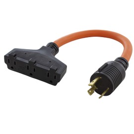 AC WORKS L5-30 30Amp 3-Prong Locking Generator Distribution Cord (1.5FT L5-30 to Tri-Household Flexible)