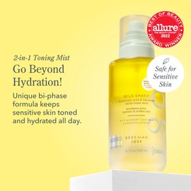 Beekman 1802 Milk Shake Hydrating Face Mist - Hyaluronic Acid & Squalane Facial Mist Minimizes Pores & Gently Moisturizes - Makeup Setting Spray - Fragrance-Free