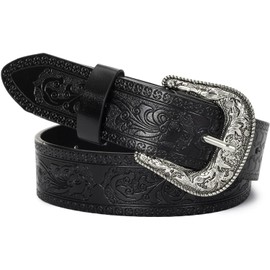 UTOWO Adjustable Vintage Western-Belts for Women Men Embossed PU Leather Buckles Cowboy-Cowgirl-Belt (for 28-38" Waist)