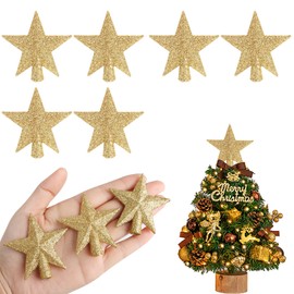 FOIMAS Mini Christmas Tree Topper Star,6pcs Glitter Christmas Tree Topper for Small Christmas Tree Craft Home Decoration,Gold