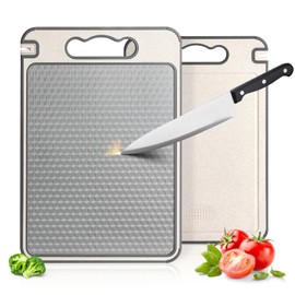 Stainless Steel Cutting Board for Kitchen,3-IN-1 Double Sided,Non-Slip,Scratch-Resistant Mesh Design with Juice Groove Food Grade,Dishwasher Safe,Easy Clean,Wheat Straw PP Large Chopping Board 15*10IN