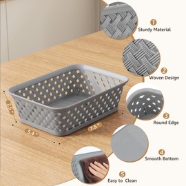 MaxGear Organización y almacenamiento 3 paquetes, contenedores organizadores de plástico para almacenamiento, cestas tejidas para almacenamiento, cestas de plástico con asas cestas de almacenamiento