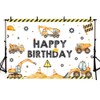 AIBIIN 7x5ft Construction Birthday Backdrop with Excavator, Crane & Digger