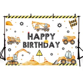 AIBIIN 7x5ft Construction Birthday Backdrop with Excavator, Crane & Digger - Polyester Material - Perfect for Parties & Photography