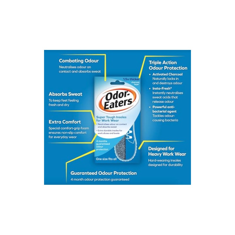 Odor-Eaters Super Tough Insoles for Work Wear x 3 Pairs