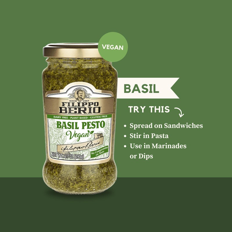 Filippo Berio Pesto, Vegan Basil, 6.7 Ounce Glass Jar, Pack