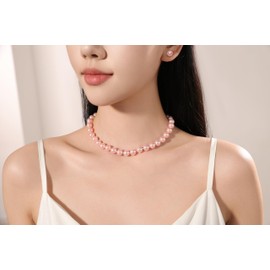 LZMEI 10mm Faux Pearl Necklace and Earrings Set, Adjustable Imitation Pearl Necklace, Elegant Jewelry for Wedding Bridal Party Daily Wear, 2PCS Jewelry Set for Women (Pink, 16 inches)