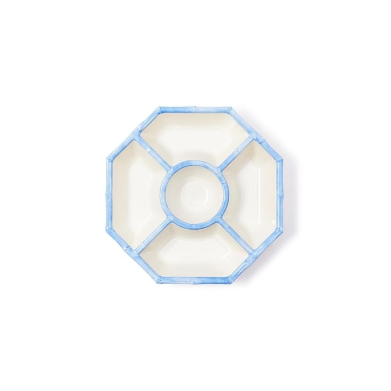 Two's Company French Blue Bamboo Touch Chip and Dip Bowl,
