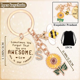 Inspirational Gifts for Women Friendship Keychain, Motivational Keychains with Sunflower Initial S Bee Accessories, Funny Birthday Gifts for Him Her Coworker Friend Daughter Son