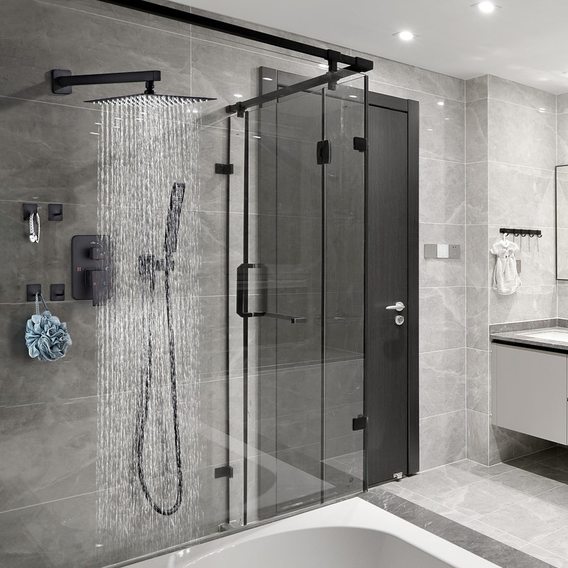 LCEVCGK Shower Faucet Set, Matte Black Rainfall Shower System Complete