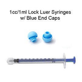DryFur® 1ml LOCK Luer Syringes with caps - 50 syringes 50 BLUE Caps (No needles)