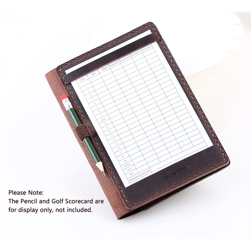 Fasjosma Leather Golf Scorecard Holder with Elastic Pencil Clip and