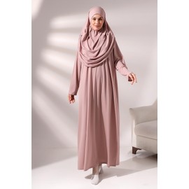 ihvan online Muslim Dresses for Women, One-Piece Long Sleeve Hijab Abaya Full-Length Islamic Prayer Dress, Rose, Comfort Sizes: 14-20 (3XL-6XL)