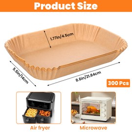 Molain 300 Pcs Air Fryer Liners Disposable Paper Liner Rectangular for Dual Air Fryer and More, Baking Parchment Airfryer Paper Non-stick Non-Washing Papers Liner for Airfryer Basket (8.6x5.5'')
