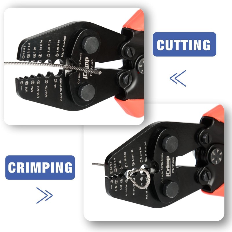iCrimp CWR1328 Wire Rope Crimping Tool for 0.3mm-3.5mm Dia. Wire