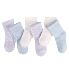 Petit Minou Bella Seamless-Toe Crew Socks, Cotton, Newborn Baby Infants Toddlers Kids Boys Girls Crew Socks (6-Pack) (US, Age, 12 Months, 24 Months, Coastal)