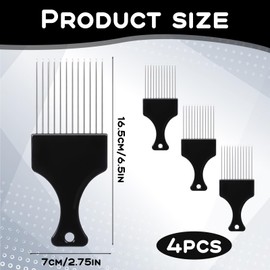 4 PCS Metal Hair Pick, Afro Picks for Men, Metal Afro Pick Combs for Women, Afro Comb Metal Pick, Hair Pick Metal Beard Pick, Metal Picks for Hair Curly Hair Detangling Styling and Lifting Tool