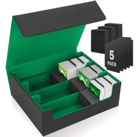 AOBOPLE 1800+ Trading Card Storage Box,Card Deck Case for Trading Cards with 5 Pcs Card Dividers PU Leather Commander Card Deck Case for Magic Commander YugiOh TCG TGG Cards Sport Cards (Black Green)