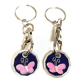UK Phoenix Shopping Trolley Token Key Ring £1 Pound Coin Token Locker Key Chain Gym Shopping Basket Asda Aldi Lidl Tesco Sainsbury (2 x Butterfly)