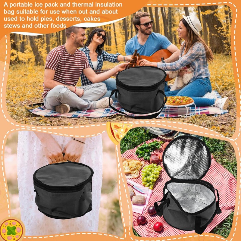 Round Insulated Bag 11x7in Oxford Cloth Casserole Carrier Reusable Cooler