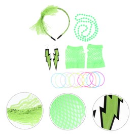 Minkissy 1set Neon Theme Party Costume Lace Hairband Fishnet Gloves Necklace Earrings Eye-catching Accessories for Festivals Rave and Cosplay Events