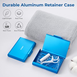 Oralphi Aluminum Retainer Case,Compatible with Invisalign,Retainer Box Denture case with Vent Holes,Partial Mouth Guard Case False Teeth Container,Slim Orthodontic Box for Traveling,School,Office-Blue