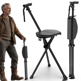 TURNRISE Portable Walking Cane with Seat: 330 lbs Capacity Height-Adjustable Folding Walking Stick with Seat - Lightweight Aluminum Cane Chair for Camping, Climbing, Hiking, Adults, Seniors