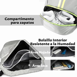Mochila de Cordón, Bolsas de Cuerdas para el Gimnasio, Morral Deportivo Impermeable con Bolsillos Interiores con Cremallera, Mochila con Cordón para Natación,Yoga,Entrenamiento Deportivo (Gris)