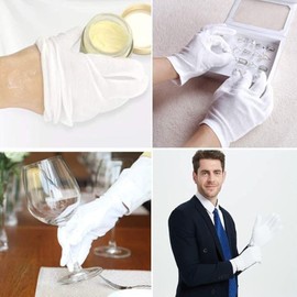 24 Pcs (12 Pair) White Cotton Gloves For Cosmetic Eczema, Coin Jewellery Inspection And Hand Spa Checking Gloves, Serving Stretchable Lining Gloves Moisturizing Gloves One Size
