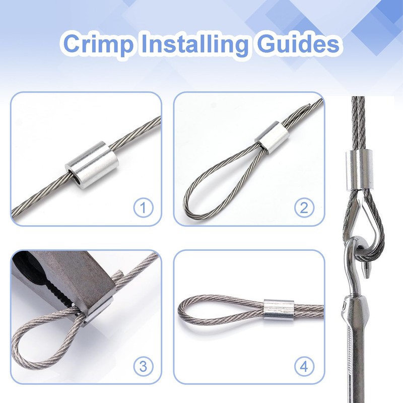 CooBigo 120Pcs 1/8""Cable Crimp Sleeves, Aluminum Wire Rope Crimping Loop