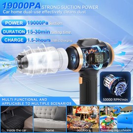 Belibuy Handheld Cordless Car Vacuum Cleaner, 19000PA Powerful, 6-in-1 Portable Vacuum Cleaner with Smart Display, Suitable for Car, Home, Office, Pet Portable High portable cordless
