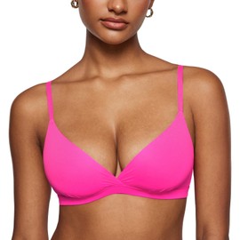INLYRIC Women's Triangle Bra Without Underwire Bralette Soft Bra Deep Neck Front Unlined, Glitter rose