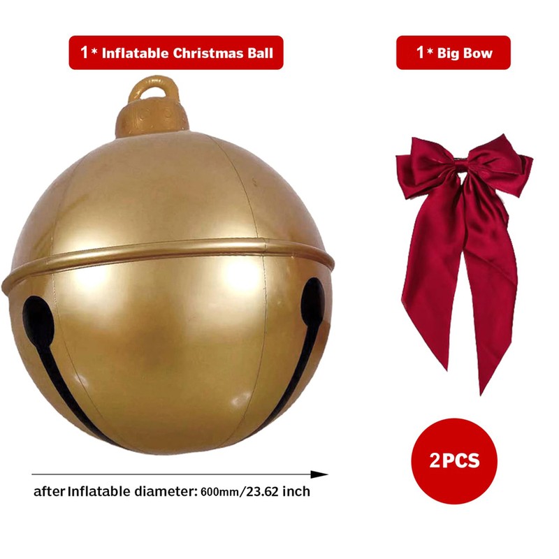23.6 Inches Inflatable Christmas Ball PVC Large Jingle Bell Bow