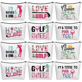 Bulyoou 12 Pcs Golf Gifts for Women Female Golf Cosmetic Bags Golfer Makeup Bag Canvas Toiletry Pouch with Zipper Golf Accessories for Women Ladies Golf Lover Player Fans Christmas Birthday Gifts
