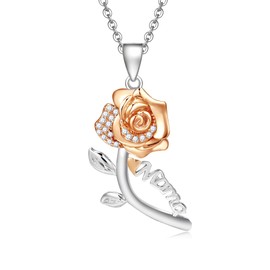 ENGRAWELRY Women's Necklace Engraved 925 Silver Chain Pendant Rose Crystal Jewellery Original Gift for Mother Mum Grandma Women Daughter Girlfriend, Crystal, Crystal
