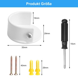 APOMOONS Pack of 2 round tube brackets, curtain rod holder, 28 mm, curtain rod holder, metal curtain rod holder, wall mount for curtains, bathrooms, cupboards with screwdriver, white