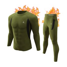 Thermal Underwear for Men, Winter Hunting Gear Sport Long Johns Base Layer Top and Bottom Set Midweight Army Green L