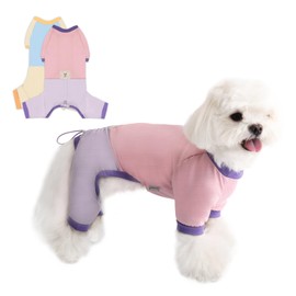 TONY HOBY Dog Pajamas Clothes for Small Dogs, Girl Boy Soft Strechy Summer Puppy Clothes with Adjustable Buckle, Cute 4-Legged Dog Onesie Jammies Outfits Shirts for Recovery(Pink, Medium)