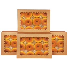 Gcardist Auto-pop Up Brown 35.6x25.4x6.4cm 6Pcs Cookie Box with Window Pastry Macaron Bakery Box For Packaging (14x10x2.5 inch)