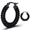 925 Sterling Silver Post Hoop Earrings for Women Black Pearl