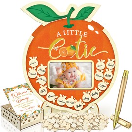 Wenqik 63 Pcs Baby Shower Guest Book Alternatives Set Baby Shower Decorations with Photo Frame Sonogram Frame Keepsake 60 Wood Slices Guest Book for Birthday(Little Cutie)
