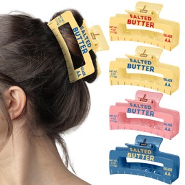DFuniuxin 4 Pack Butter Hair Claw Clips - Yellow Pink Blue Cute Realistic Butter Design Funny Rectangle Nonslip Hair Accessories for Women Girls, Daily Wear or Birthday Party Gift