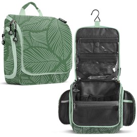 VENTURE 4TH Premium Hanging Travel Toiletry Bag for Women and Men - Mens Travel Bag Toiletry with Expandable Compartments and Detachable TSA Friendly Clear Pouch (Green Leaves)